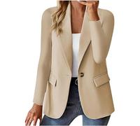 Lässige Blazer für Damen mit langen Ärmeln, Arbeits-Büro-Blazer, locker geschnitten, leicht, Sommer, offene Front, Anzugjacken, Outfit, 06 Beige, M