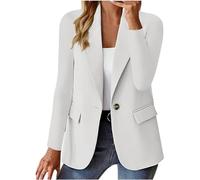 Lässige Blazer für Damen mit langen Ärmeln, Arbeits-Büro-Blazer, locker geschnitten, leicht, Sommer, offene Front, Anzugjacken, Outfit, 06 Weiß, XXL