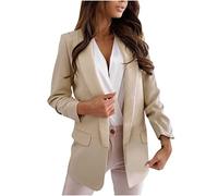 Lässige Blazer für Damen mit langen Ärmeln, Arbeits-Büro-Blazer, locker geschnitten, leicht, Sommer, offene Front, Anzugjacken, Outfit, 05 Khaki, L