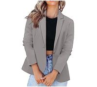 Lässige Blazer für Damen mit langen Ärmeln, Arbeits-Büro-Jacke, lockere leichte Sommer-Blazer mit offener Vorderseite, Anzugjacken-Outfit, 02 Grau, S