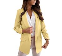 Lässige Blazer für Damen mit langen Ärmeln, Arbeits-Büro-Jacke, lockere leichte Sommer-Blazer mit offener Vorderseite, Anzugjacken-Outfit, 05 Gelb, L