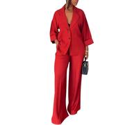 Lässige Blazer-Hose für Damen, elegant, übergroß, langärmelig, Blazer und Hose mit weitem Bein, 2-teiliges Outfit, Rot/Ausflug, einfarbig (Getaway Solids), Mittel