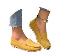 Lässige Damen Slipper mit Metallschnalle runder Spitze als Bequeme Freizeitschuhe für den täglichen Gebrauch (Yellow, 35)