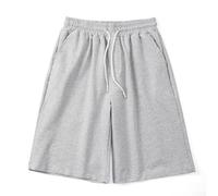 Lässige gerade Herren-Shorts, koreanisch, übergroß, einfarbig, Kordelzug, Baggy, Sweatpants für Herren, lockere Passform, Sommertage, Schwarz (XL Grau)