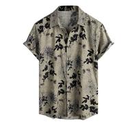 Lässige Hemden für Herren mit Blumenmuster, kurzärmelig, Button-Down-Hemden mit Tropenmuster, Strand-/Sommerhemden Hemd Mit Kragen Herren (Khaki, M)