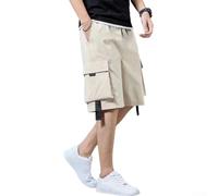 Lässige Herren-Shorts, Cargo-Taschen, lockeres gerades Bein, knielang, Streetwear, dünner Stoff, bequeme kurze Hose für den Strand (XL Khaki)