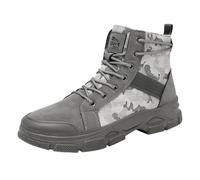 Lässige Herren-Stiefel, hohe Stiefel, Schnürschuh, Camouflage, für den täglichen Spaziergang, grau, 40 2/3 EU