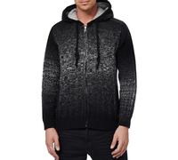 Lässige Herren Strick-Jacke mit Kapuze und Farbverlauf strukturierter Hoodie Cardigan 13390 Schwarz XL
