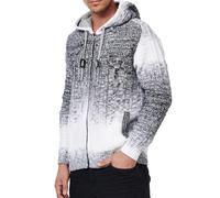 Lässige Herren Strick-Jacke mit Kapuze und Farbverlauf strukturierter Hoodie Cardigan 13390 Weiß XL