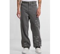 Bequeme Jeans KARL KANI "Karl Kani KK Patch Baggy Five Pocket Denim vintage", Herren, Gr. 36, Normalgrößen, grau, 100% Baumwolle, unifarben, normal, Jeans (73647848-36) grau