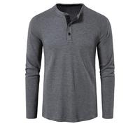 Lässige Langarm-T-Shirts für Herren mit Rundhalsausschnitt Knopfleiste Hemden T-Shirts lässiges einfarbiges Hemd Oberteile lockeres langärmliges Strick-T-Shirt für Herren lässiger Baumwoll Pullover