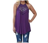 Lässige, locker sitzende T-Shirts für Frauen mit Rundhalsausschnitt, ärmelloses Mädchen-T-Shirt, einfarbige Spitze, Spleißen, Hohle Oberteile, Swing-Weste, Bluse