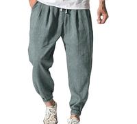 Lässige Strandhose für Herren, Leinen, Sommerhose, bequeme Baumwollhose, modisch, einfarbig, lockere Passform, elastischer Kordelzug, leichte Trainingshose mit Taschen, Sportbekleidung für Herren