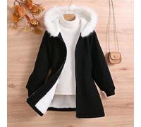 Lässige, vielseitige All-Match-Strickjacke für Schule und Alltag für Tween-Mädchen, warmer, flauschiger Kragen, mittellang, mit Kapuze, Herbst/Winter