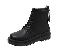 Lässige Wanderstiefel Für Damen Outdoor Stiefeletten Modische Herbst Und Winter Stiefeletten Damen Flacher Boden Dicke Sohlen rutschfest Runde Zehenpartie Einfarbig Schnürung Hinten Reißverschlüsse
