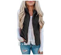 Lässige Weste aus Plüsch für Damen, ärmellos, Stehkragen, Jacken, solide, weich, warm, mit durchgehendem Reißverschluss, große Größe und dünne Jacke, Frühling, Herbst und Winter, Schwarz, 54