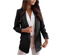 Lässiger Blazer für Damen, langärmelig, Arbeit, Büro, Blazer, locker, leicht, Sommer, offene Vorderseite, Anzugjacken, Outfit, 05 Schwarz, L