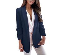 Lässiger Blazer für Damen, langärmelig, Arbeit, Büro, Blazer, locker, leicht, Sommer, offene Vorderseite, Anzugjacken, Outfit, 01 Navy, L