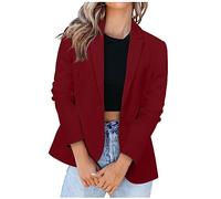 Lässiger Blazer für Damen, langärmelig, Arbeit, Büro, Blazer, locker, leicht, Sommer, offene Vorderseite, Anzugjacken, Outfit, 03 Wein, Groß