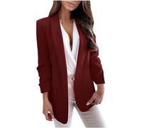 Lässiger Blazer für Damen, langärmelig, Arbeit, Büro, Blazer, locker, leicht, Sommer, offene Vorderseite, Anzugjacken, Outfit, 01 Wein, Groß