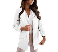 Lässiger Blazer für Damen, langärmelig, Arbeit, Büro, Blazer, locker, leicht, Sommer, offene Vorderseite, Anzugjacken, Outfit, 05 Weiß, M