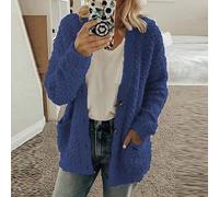 Lässiger Damen-Plüschmantel mit einfarbiger Farbe, langen Ärmeln, Knopfleiste vorne und Taschen, geeignet für vier Jahreszeiten (M Drak Blue)