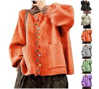 Lässiger Damen-Strick-Cardigan mit bunten Knöpfen, Puffärmeln, Pullover mit Taschen, Frühlingsoberteil, Orange, XXL