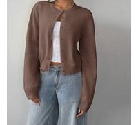 Lässiger einfarbiger Damen-Cardigan-Pullover mit Rundhalsausschnitt, langen Ärmeln, lockerem Schnitt und verkürzter Länge, Wintermantel für Damen