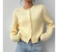 Lässiger einfarbiger Damen-Cardigan-Pullover mit Rundhalsausschnitt, langen Ärmeln, lockerem Schnitt und verkürzter Länge, Wintermantel für Damen