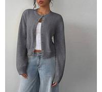 Lässiger einfarbiger Damen-Cardigan-Pullover mit Rundhalsausschnitt, langen Ärmeln, lockerem Schnitt und verkürzter Länge, Wintermantel für Damen