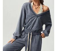 Lässiger einfarbiger gestrickter gewaschener Jumpsuit mit lockerer Passform für Damen