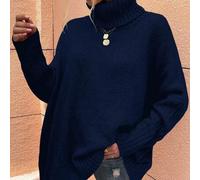 Lässiger einfarbiger Pullover mit hohem Kragen, weitem Schnitt und Dropped Shoulder, Strickpullover für Herbst/Winter