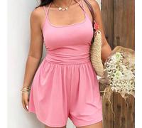 Lässiger eleganter Romper Große Größen für Damen, ärmellos, mit Spaghettiträgern, Schnürung, vielseitig, minimalistisch, im französischen Stil, Shorts