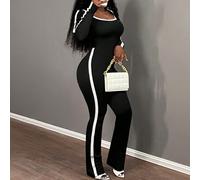 Lässiger, enger Jumpsuit mit Kontrastmuster in Schwarz und Weiß für Damen im Herbst