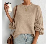Lässiger französischer Stil, locker geschnittener Rundhals-Strickpullover mit Langarm, vielseitig einsetzbar für Herbst/Winter