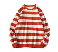 Lässiger gestreifter Pullover für Damen, Sweatshirt, Herren, Herbst, Winter, Rundpullover, Tops, langärmelig, gestreift, Bluse, gestreift, Sweatshirt für Damen, Orange, XL