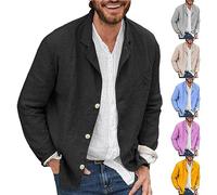 Lässiger Herren-Blazer, lässiger Blazer, Herrenblazer, Leinen, entspannte Passform, ungefüttert, Jacke mit drei Knöpfen, Revers, normale Passform, Blazer, langärmelig, Business-Büro-Blazer, Schwarz
