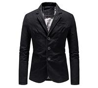 Lässiger Herren-Blazer mit Drei Knöpfen Slim Fit Twill Sportjacken mit EinGekerbtem Revers Gefütterte Anzugjacke aus Solider Baumwolle mit Streifen (XL,Schwarz)