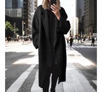 Lässiger langer Damen-Trenchcoat für Herbst und Winter, mit Strickjacken-Ausschnitt und Stretch-Stoff (Größe S, Schwarz)