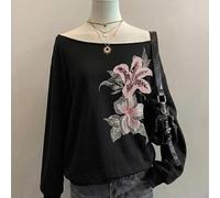 Lässiger, locker geschnittener, Off-Shoulder, dick gewebter Sweatshirt mit bedrucktem Muster