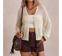 Lässiger Minimalismus | Damen V-Ausschnitt Einzelknopf transparenter gerippter Strick Cardigan - leichter langärmliger kurzer Pullover Sonnenschutz Co