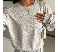 Lässiger minimalistischer hellgefärbter Leoparden-Muster Rundhals Langarm Loose Sweatshirt, geeignet für Sommer, Urlaub, Musikfestivals, Spieltage Dam