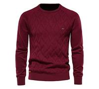 Lässiger Pullover für Herren Herbst- und Winter-Baumwoll-Herrenpullover, gerader Pullover, langärmliger, einfarbiger Strickpullover for Männer Pullover für Männer (Color : Rot, Size : M)