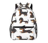 Lässiger Rucksack Dackel Süße Hunde Charaktere Verschiedene Posen Klassische Büchertasche Wasserabweisende Schultasche Lässiger Tagesrucksack mit Seitentaschen