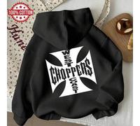 Lässiger & süßer Damen Langarm Kapuzen Pullover mit 'West Choppers Coast' Muster, Sweatshirt mit Kordelzug und Drop-Shoulder für Partys, Outdoor, Y2K,