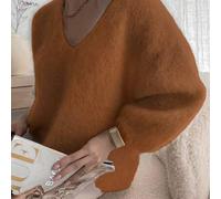 Lässiger V-Ausschnitt einfarbiger feiner Samt Strickpullover