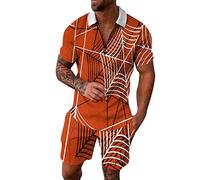 Lässiges Activewear Sport Sets wojonifuiliy01 Herren Shorts Kurzarm Anzüge, Trainingsanzüge Fitnessanzug Shorts Anzug, Sommer Outfit Herren 2 teiler (Orange, XXXL)