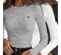 Lässiges besticktes Pferd Rundhals Langarm Slim Fit T-Shirt, Frühling/Herbst