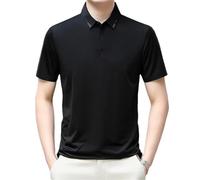 Lässiges Business-T-Shirt für Herren, klassisch, kurzärmelig, einfarbig, Revers, Schwarze Herren-T-Shirts, XXL