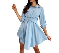 Lässiges, Elegantes Kleid für Frauen, Revers, Halbarm, Rock mit Gürtel, einfarbig, Knopf, Damenkleider, unregelmäßiger Saum, Kleider